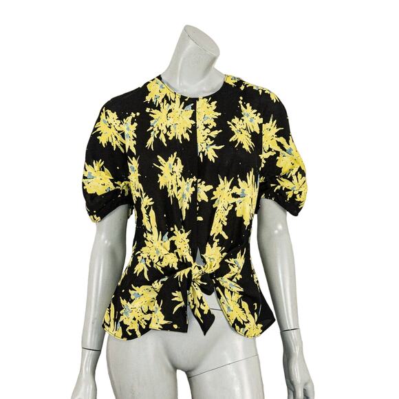 Proenza Schouler Women's tie waist Blouse in Black Yellow Floral Size 8 - Picture 1 of 7